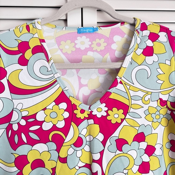 J. McLaughlin Catalina Cloth V-neck Top Retro Floral Swirl Pink Green Mint XS - Picture 3 of 6